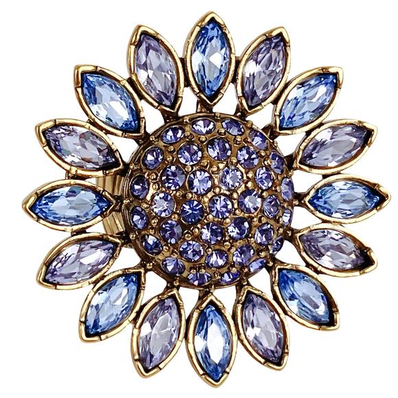 Heidi Daus Divine Miss Daisy Purple Blue Swarovski Crystal Cocktail Ring Size 7 - Picture 3 of 12